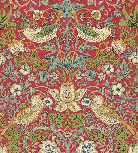 Strawberry Thief Wallpaper - Crimson/Slate - 212563 - Morris & Co