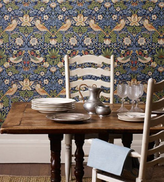 Strawberry Thief Wallpaper - Indigo/Mineral - 212564 - Morris & Co