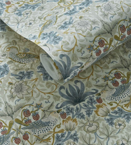 Strawberry Thief Wallpaper - Linen/Plum - Clarke & Clarke