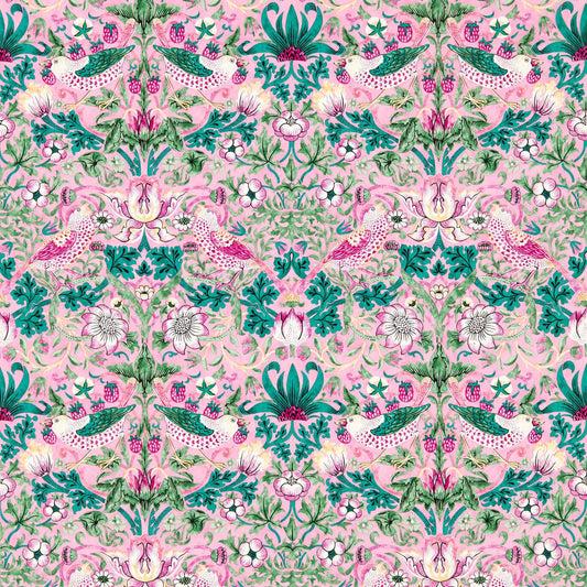 Strawberry Thief Wallpaper - Miami Strip - 510021 - Morris & Co
