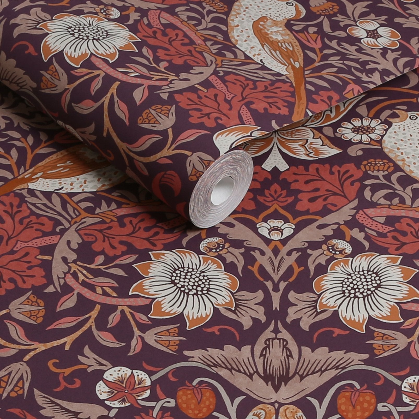 Strawberry Thief Wallpaper - Plum - William Morris AH