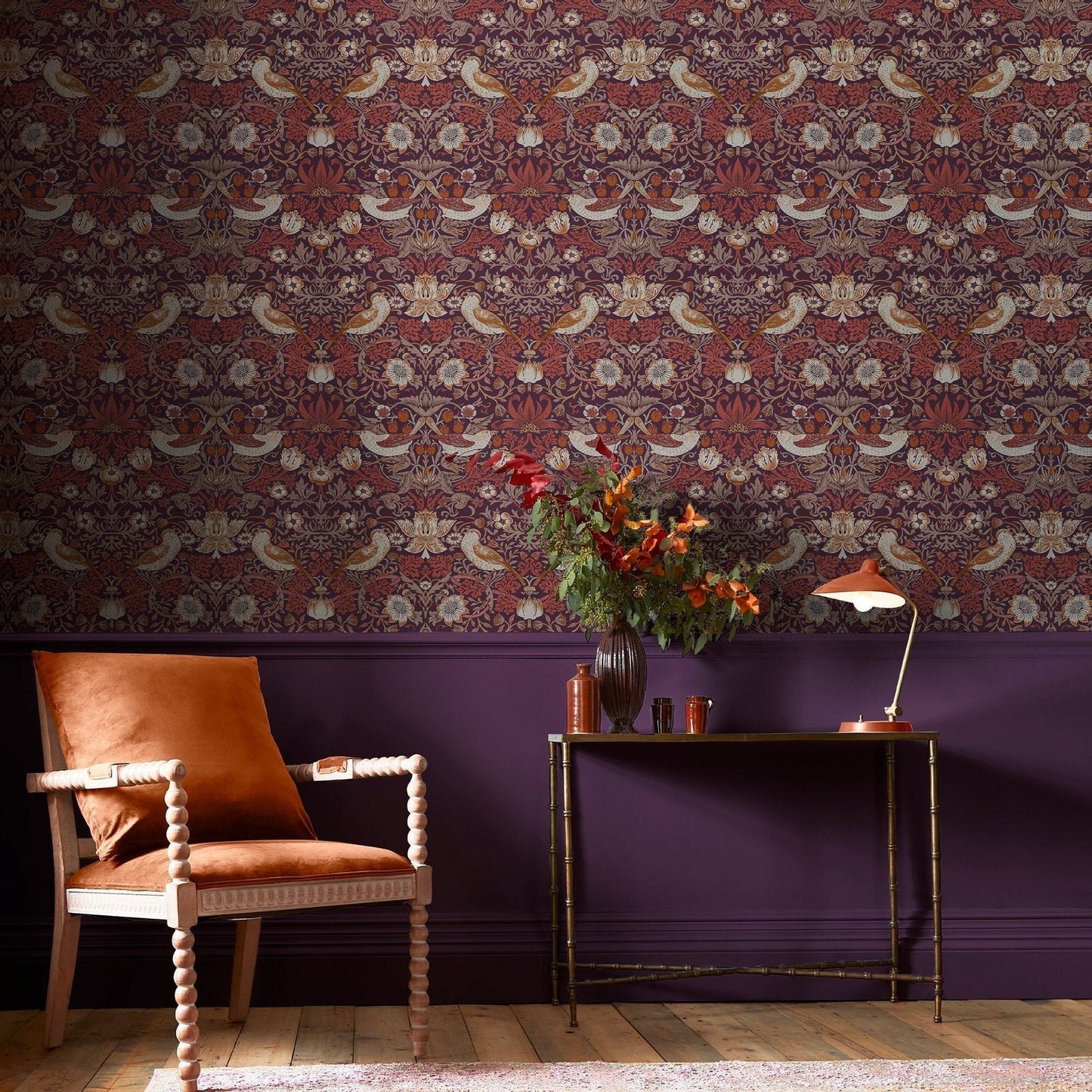 Strawberry Thief Wallpaper - Plum - William Morris AH