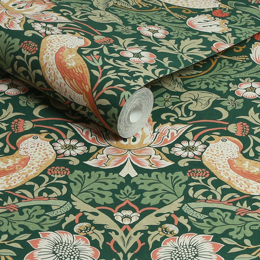 Strawberry Thief Wallpaper - Rich Green - William Morris AH