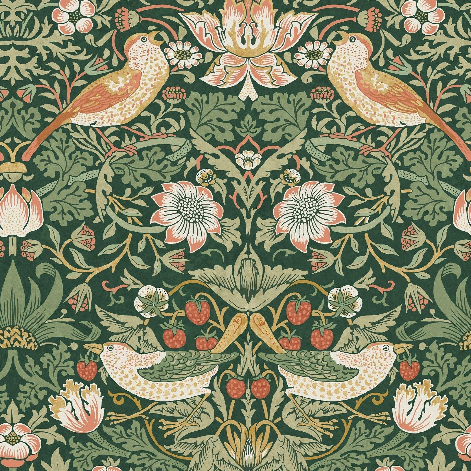 Strawberry Thief Wallpaper - Rich Green - William Morris AH