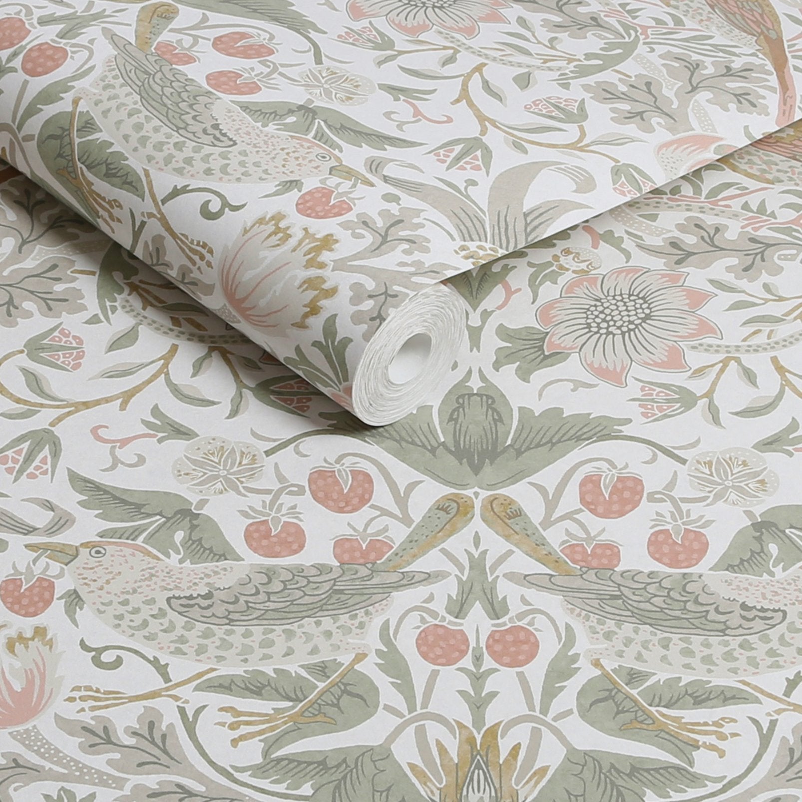 Strawberry Thief Wallpaper - Sage & Pink - William Morris AH