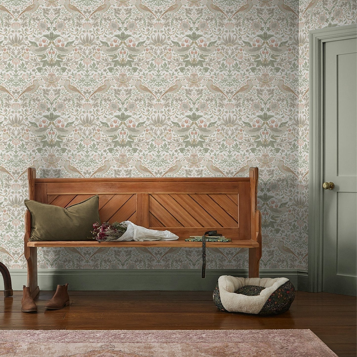 Strawberry Thief Wallpaper - Sage & Pink - William Morris AH