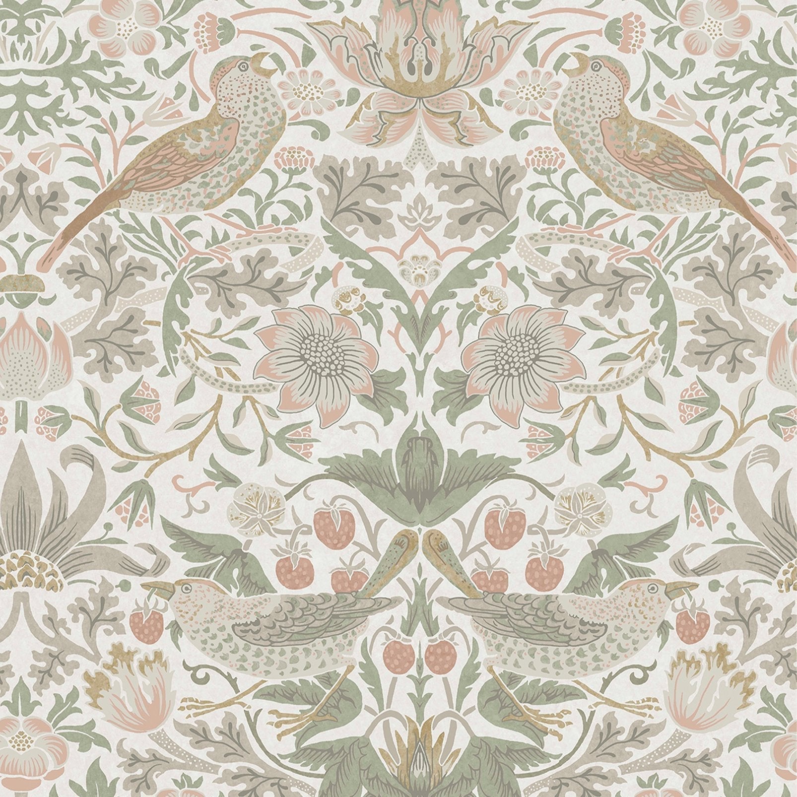 Strawberry Thief Wallpaper - Sage & Pink - William Morris AH