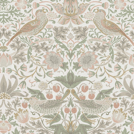 Strawberry Thief Wallpaper - Sage & Pink - William Morris AH