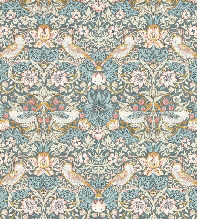 Strawberry Thief Wallpaper - Slate/Blush - Clarke & Clarke