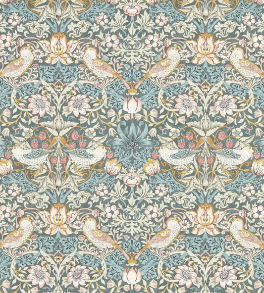 Strawberry Thief Wallpaper - Slate/Blush - Clarke & Clarke