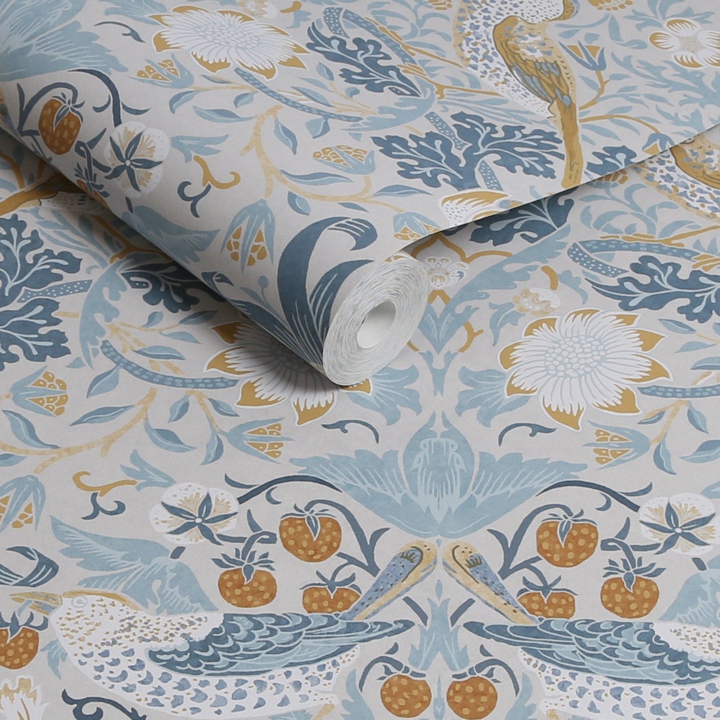 Strawberry Thief Wallpaper - Soft Blue - William Morris AH