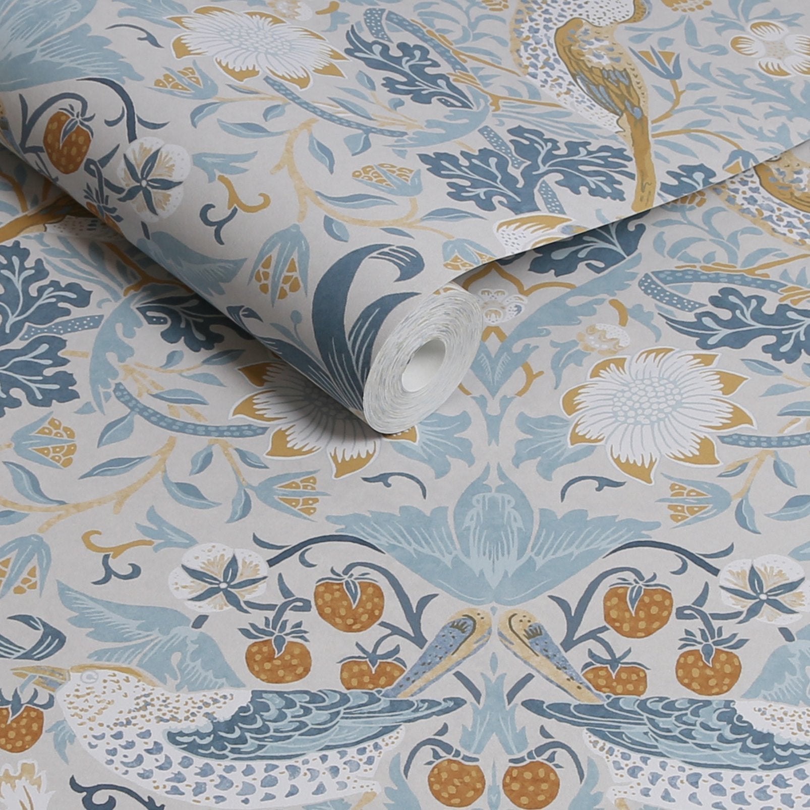Strawberry Thief Wallpaper - Soft Blue - William Morris AH