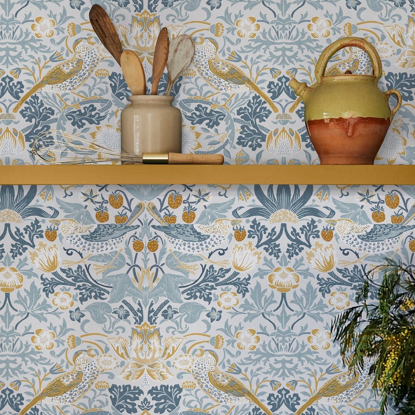 Strawberry Thief Wallpaper - Soft Blue - William Morris AH