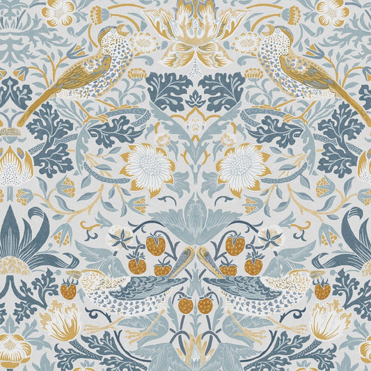 Strawberry Thief Wallpaper - Soft Blue - William Morris AH
