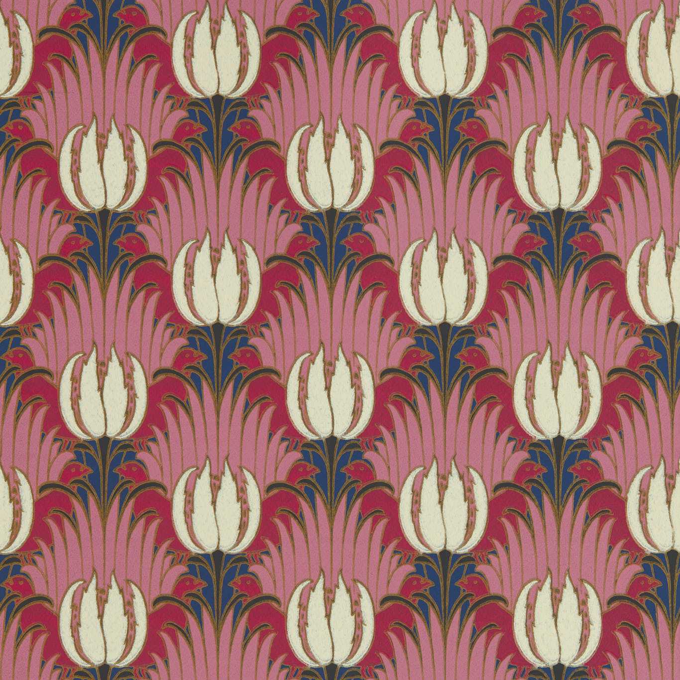 Tulip & Bird Wallpaper - Amaranth & Blush - 510030 - Morris & Co
