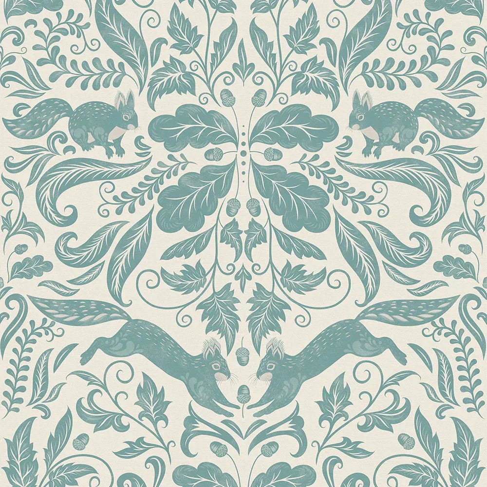 The Secret Squirrel Wallpaper - Teal - LAN100131 - Lucie Annabel - Premier Wallcovering