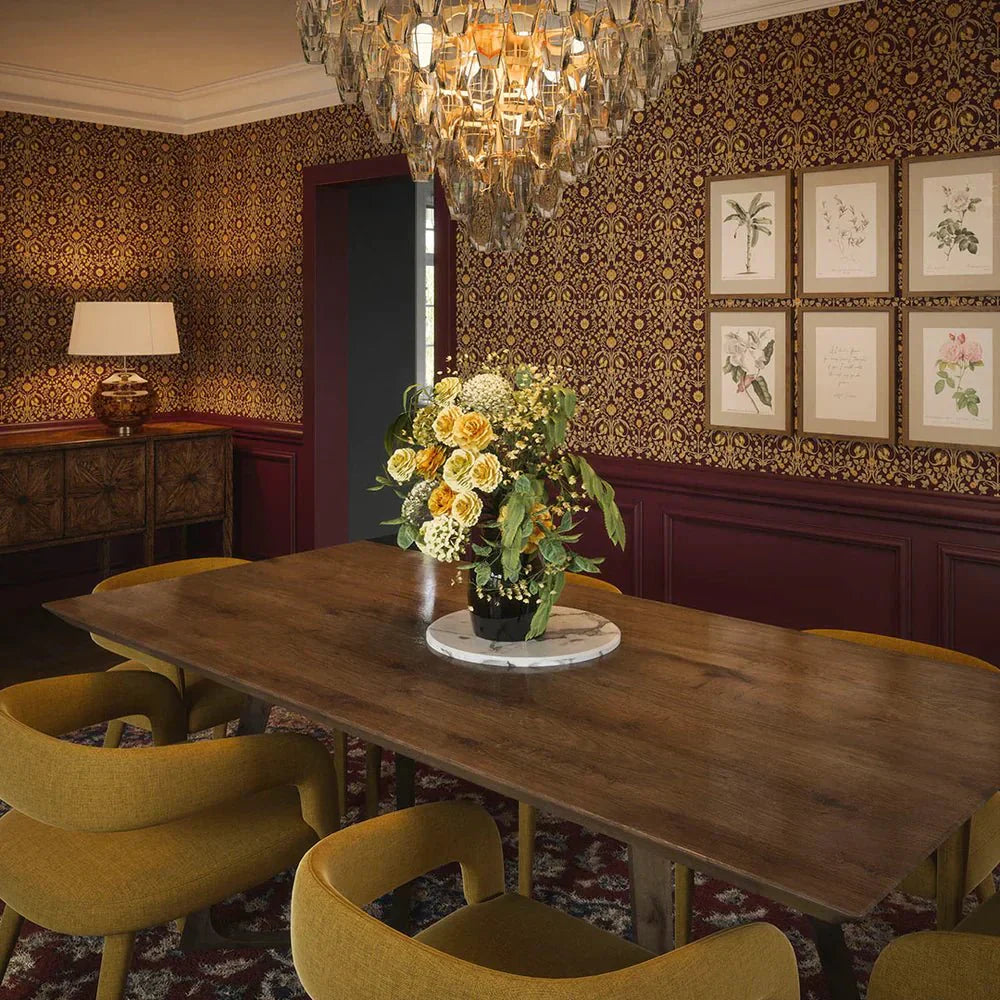 Tulip Garden Wallpaper - Gold on Bordeaux - LAN100040 - Lucie Annabel - Premier Wallcovering