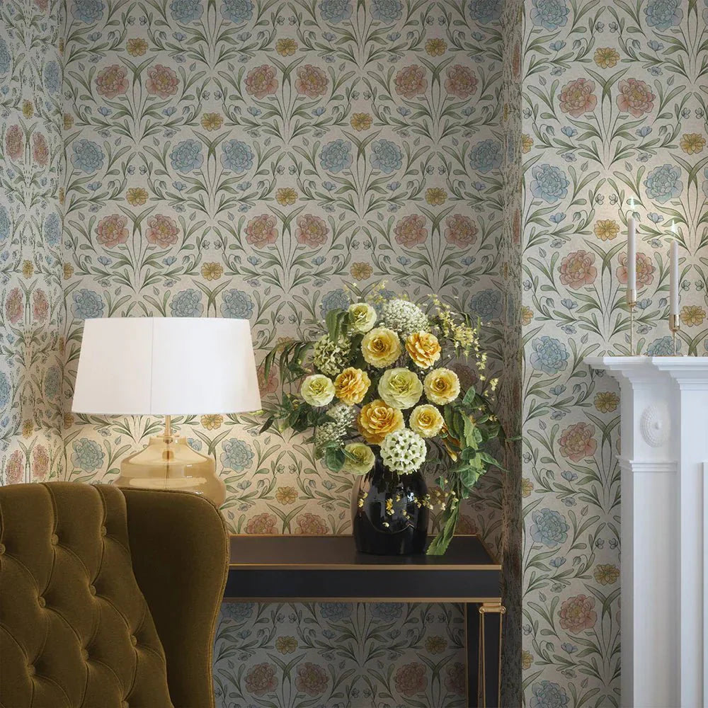 Vintage Trellis Wallpaper - Summer Shades on Vintage Cream - LAN100091 - Lucie Annabel - Premier Wallcovering