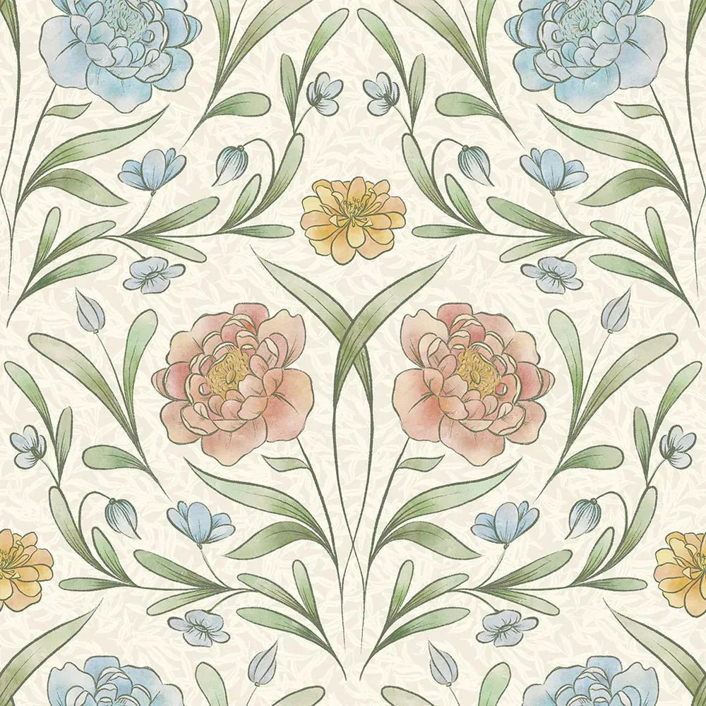 Vintage Trellis Wallpaper - Summer Shades on Vintage Cream - LAN100091 - Lucie Annabel - Premier Wallcovering